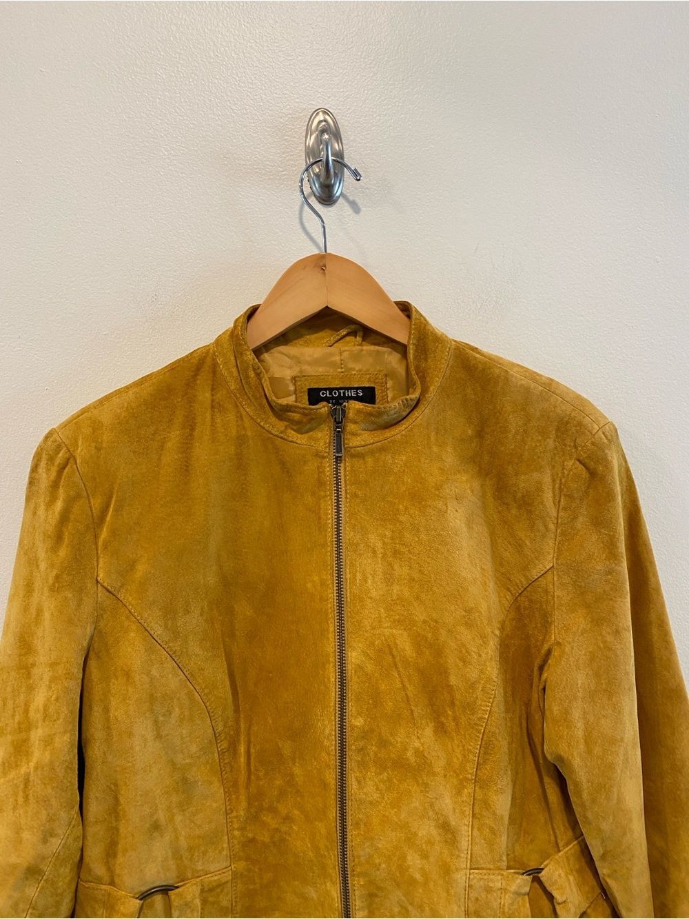 Vintage Y2K Genuine Suede Jacket womens sz 14 100% leather Buckle full zip honey - Picture 2 of 12